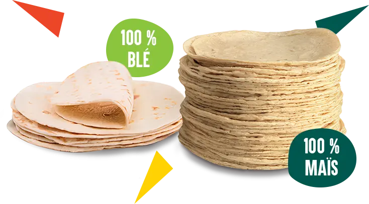 Tortillas 100% maïs et 100% blé